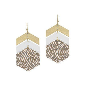 Geo Metal Color Coated Hexagon Earrings - White