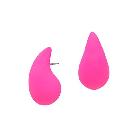 Geo Teardrop Colored Post Earrings - Hot Pink