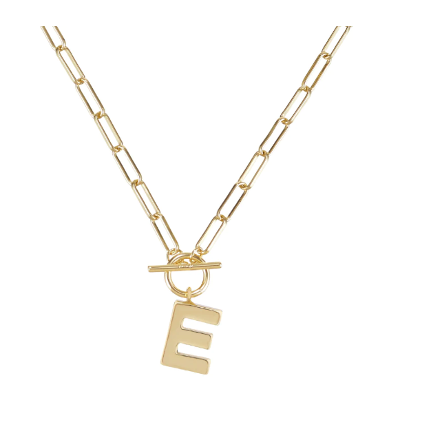 Natalie Wood Gold Toggle Initial Necklace - E