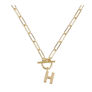 Natalie Wood Gold Toggle Initial Necklace - H