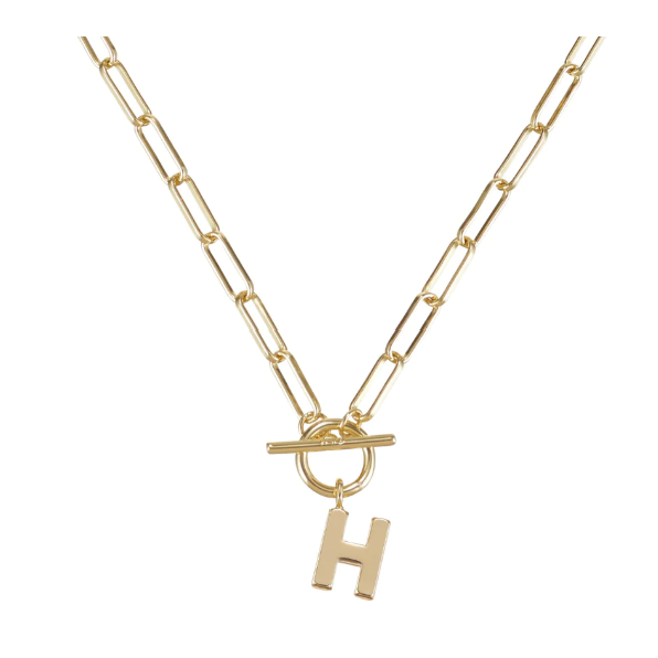 Natalie Wood Gold Toggle Initial Necklace - H