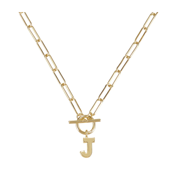 Natalie Wood Gold Toggle Initial Necklace - J