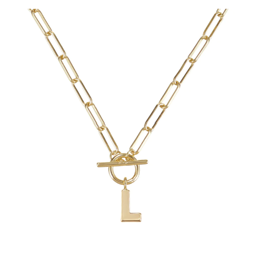 Natalie Wood Gold Toggle Initial Necklace - L