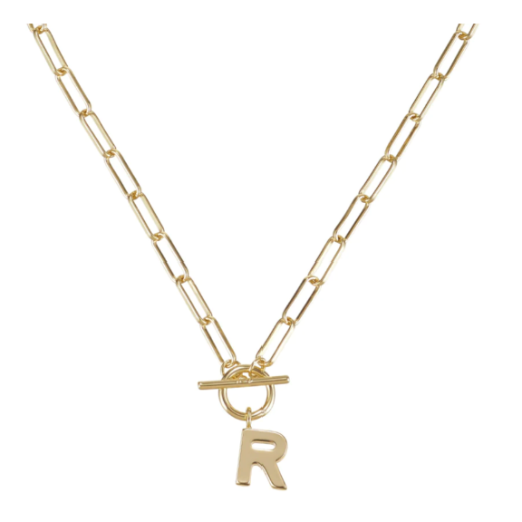 Natalie Wood Gold Toggle Initial Necklace - R