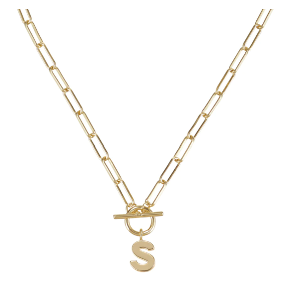 Natalie Wood Gold Toggle Initial Necklace - S
