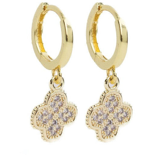 Pave Medallion Drop Earrings - Gold
