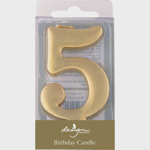 Gold Metallic Number Candle - 5