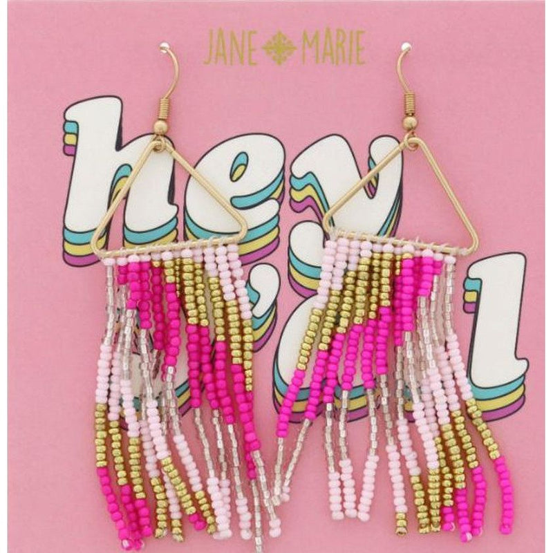 Gold Wire Triangle Beaded Fringe Earrings
