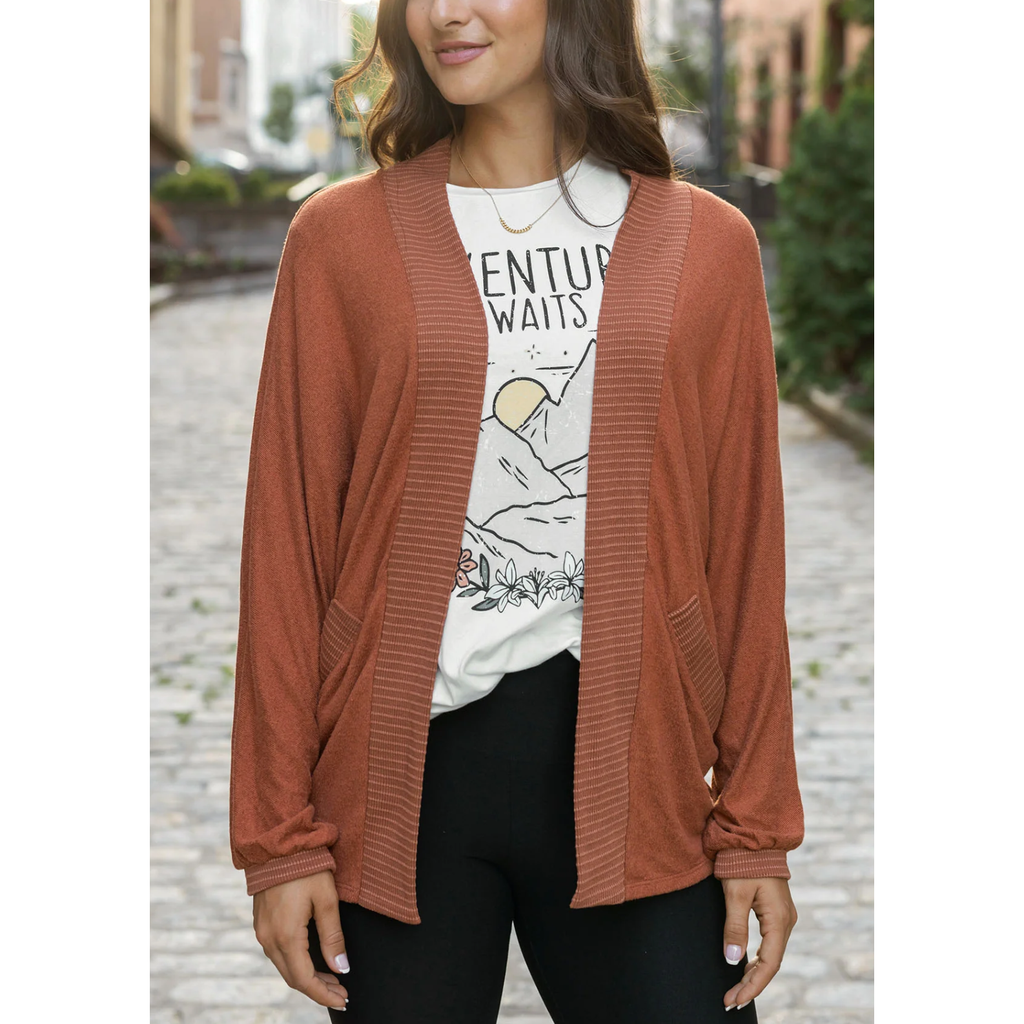 Grace and Lace Buttery Soft Cocoon Cardi - Cinnamon