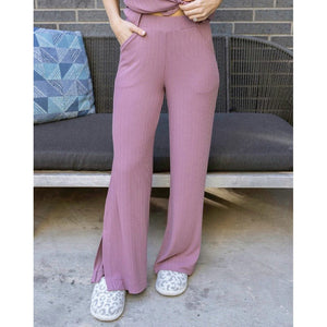 Grace and Lace Coziest Wide Leg Lounge Pants -Dark Lilac