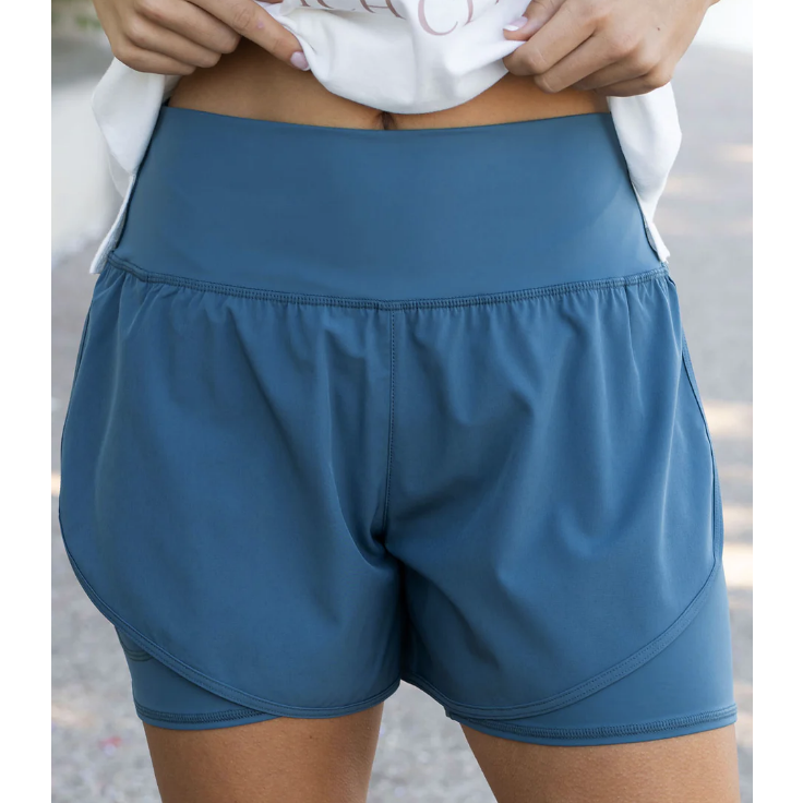 Grace and Lace Everyday Athletic Shorts - Blue Heron