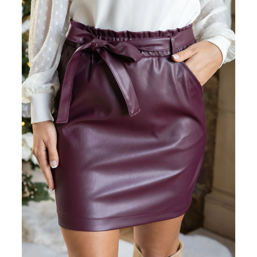 Imitation leather skirt - Burgundy - Ladies | H&M