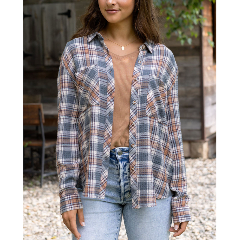 Grace and Lace Favorite Button Up Top - Copper Sage