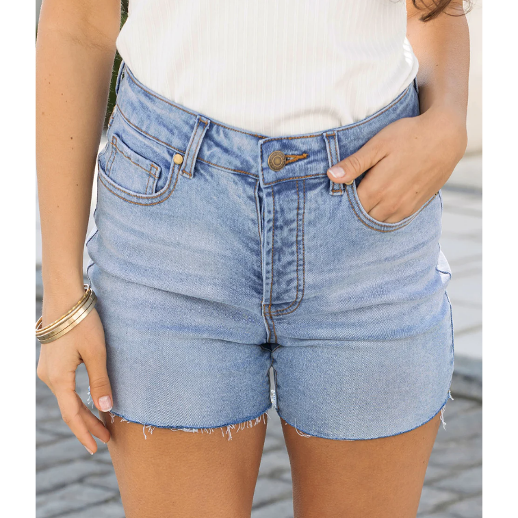 Grace and Lace High Rise Button Fly Shorts - Light Mid-Wash - FINAL SALE