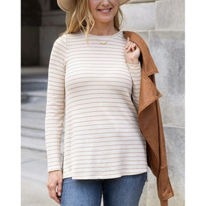 Grace and Lace Long Sleeve Tunic Tee - Natural Stripe