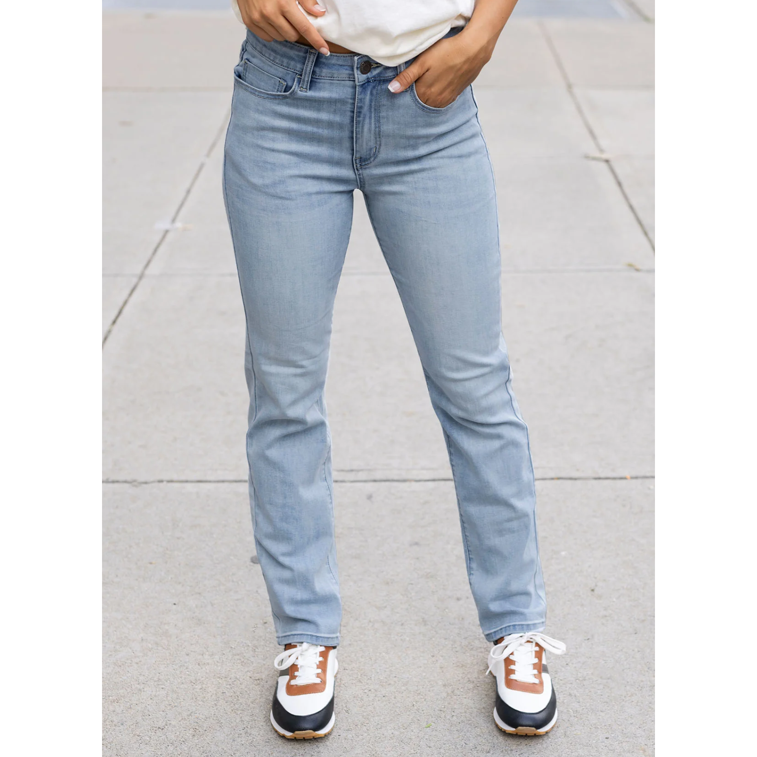 Mel's Fav Distressed Straight Cropped Denim - Mid wash - Grace and