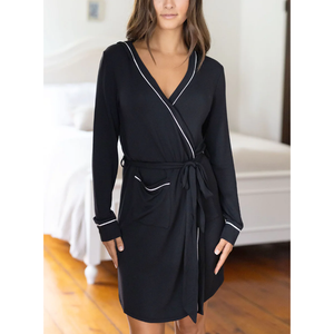 Grace and Lace Hooded Modal Robe - Black