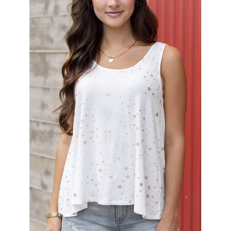 Grace and Lace Oh My Stars Tank - Ivory/Gold - FINAL SALE