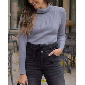 Grace and Lace Oh So Soft Perfect Ribbed Turtleneck - Light Blue