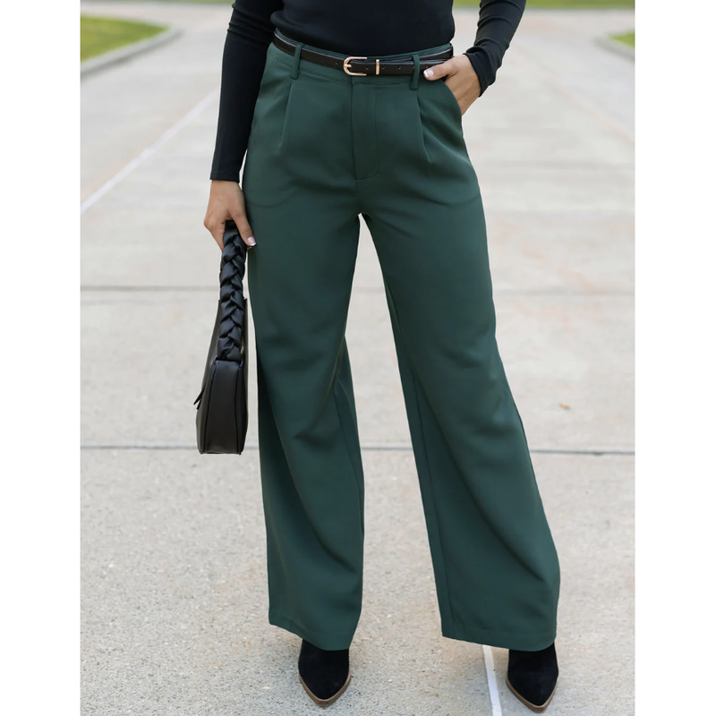 Grace and Lace Pocketed Wide Leg Pants - Everest Green