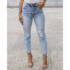 Grace and Lace Premium Denim High Waisted Mom Jeans -Distressed - Light Mid Wash