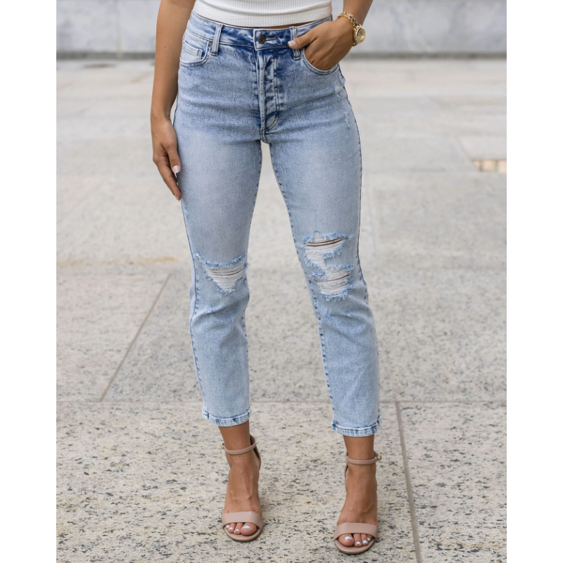 Grace and Lace Premium Denim High Waisted Mom Jeans -Distressed - Ligh –  Bless Your Heart Boutique
