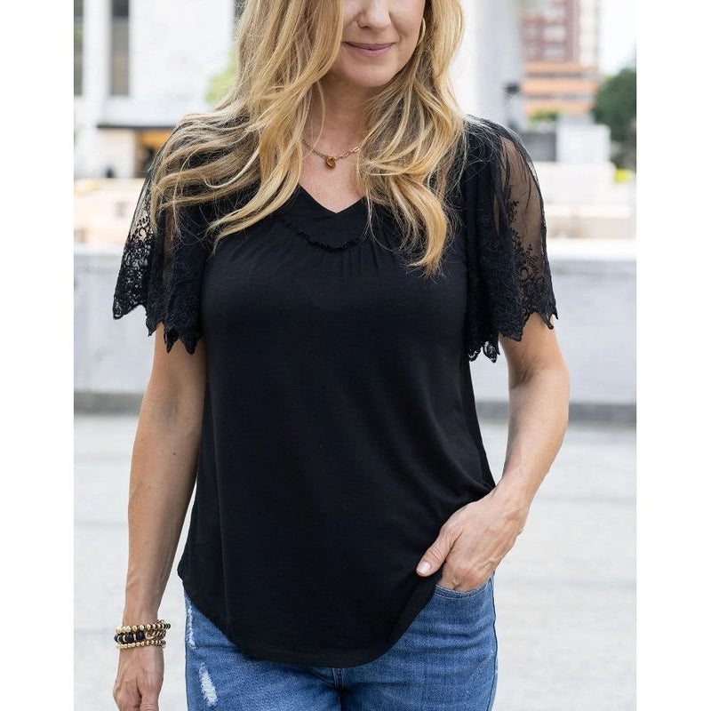 Grace and Lace Sable Lace Sleeve Top - Black