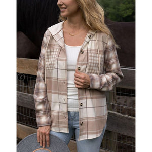 Grace and Lace Stretch Flex Shacket - Mixed Neutral Plaid