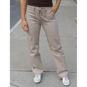 Grace and Lace Sueded Twill Cargo Pants - Khaki