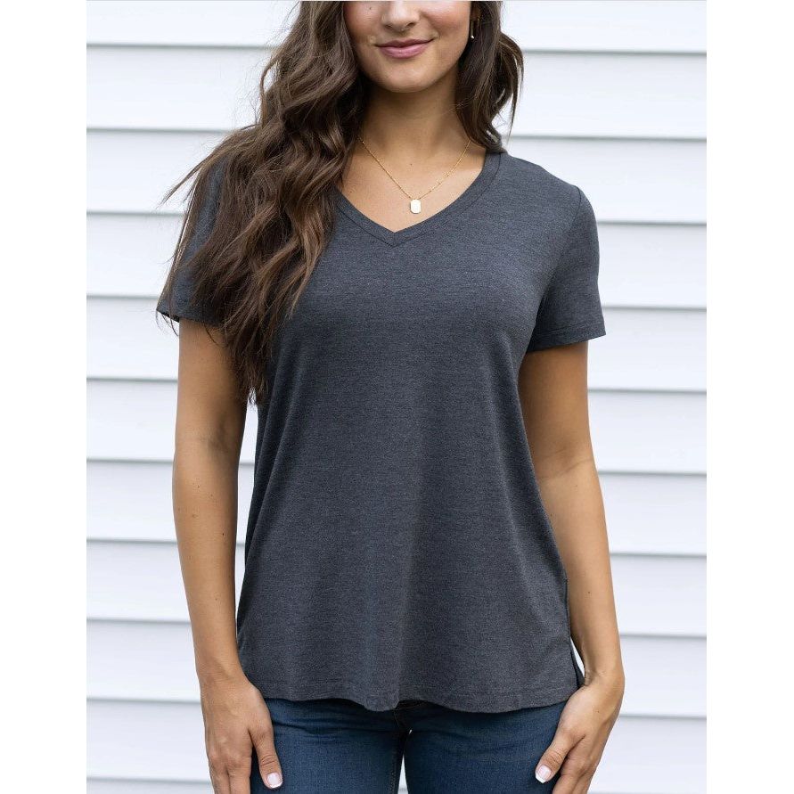 Grace and Lace VIP Favorite Perfect V-Neck Tee - Charcoal