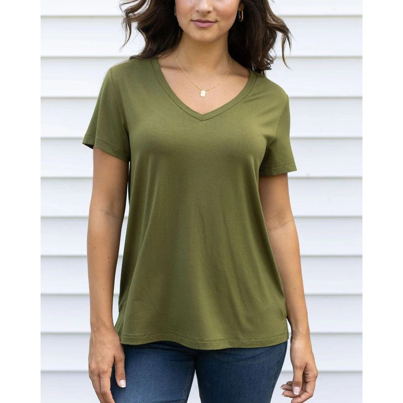 Grace and Lace VIP Favorite Perfect V-Neck Tee - Olive Leaf