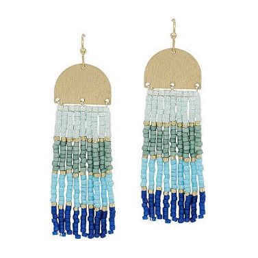 Half Circle Beaded Dangle Earrings - Blue/Navy