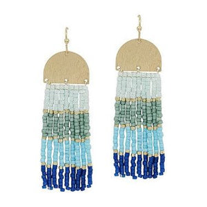 Half Circle Beaded Dangle Earrings - Blue/Navy