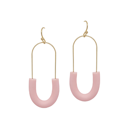 Half Oval Shape Clay Wire Earrings - Blush