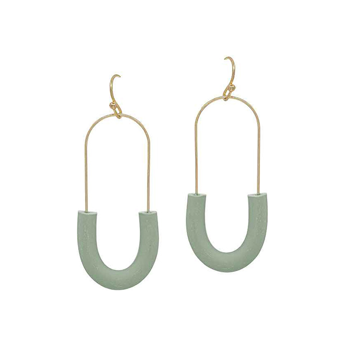 Half Oval Shape Clay Wire Earrings - Mint Green