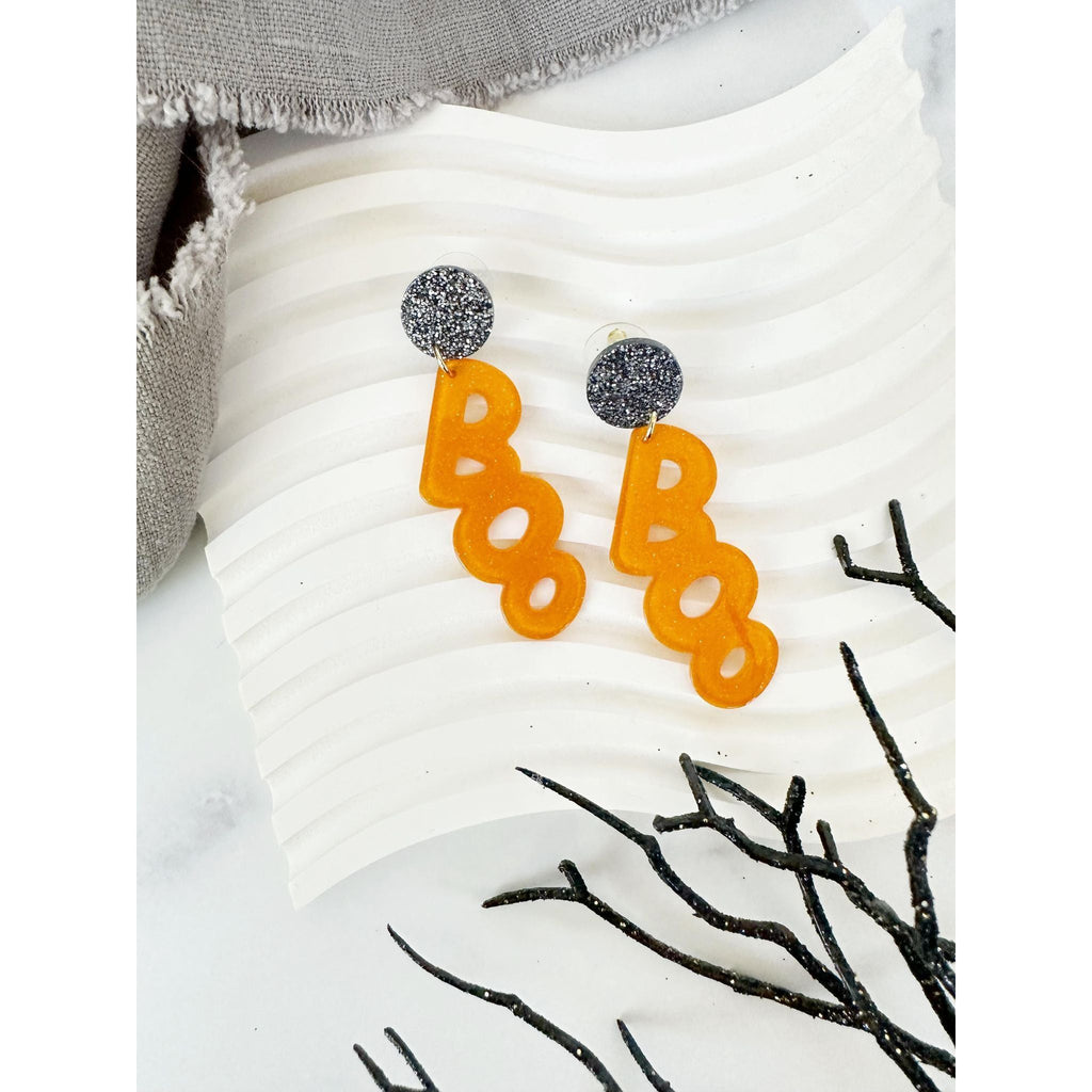 BOO Glitter Earrings - Orange