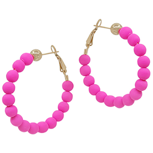 6mm Clay Ball Hoop Earring - Hot Pink