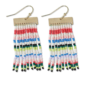 INK+ALLOY Scout Rectangle Hanger Mixed Horizontal Stripes Beaded Fringe Earrings Rio