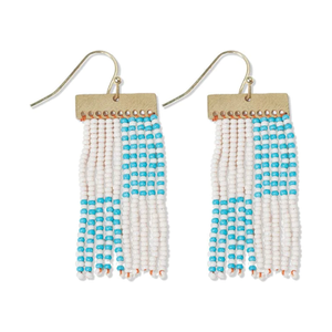 INK+ALLOY Scout Rectangle Hanger Mixed Horizontal Stripes Beaded Frange Earrings Turquoise