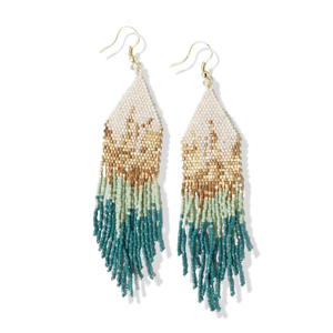 INK+ALLOY Claire Ombre Beaded Fringe Earrings Mint