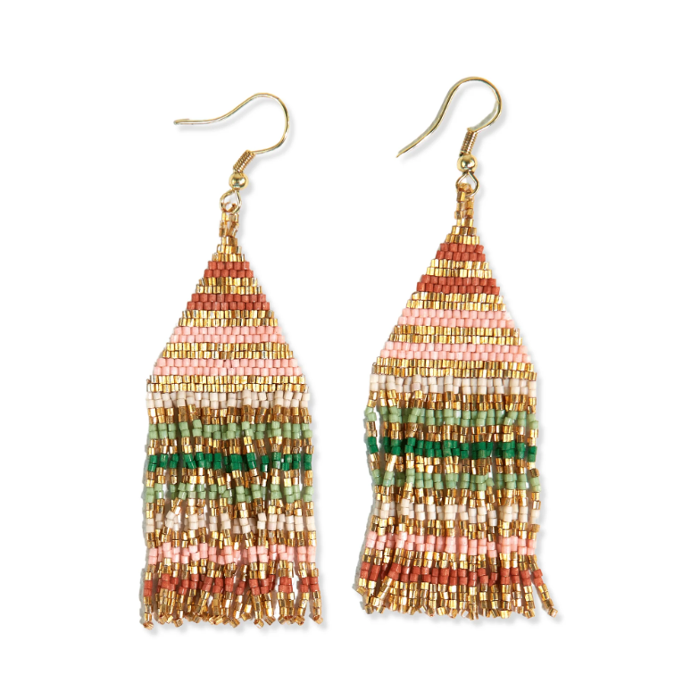 INK+ALLOY Lexie Horizontal Gold Lines Beaded Fringe Earrings Desert