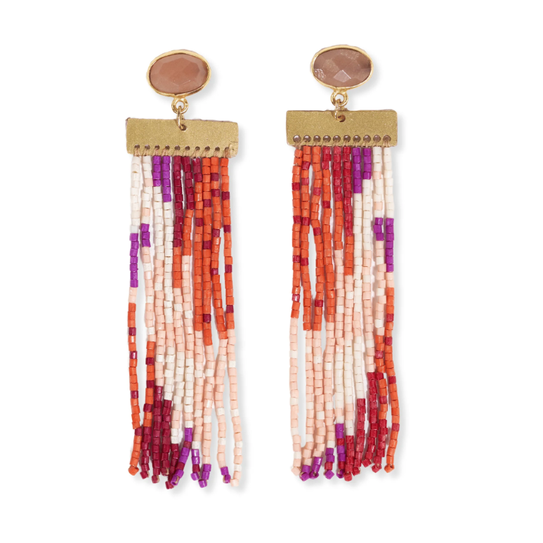 INK+ALLOY Lilah Semi-Precious Stone Post With Organic Shapes Beaded Fringe Earrings Blush