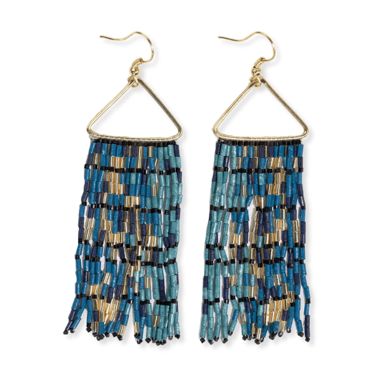 INK+ALLOY Patricia Mixed Luxe Bead Gradient Fringe Earrings Navy