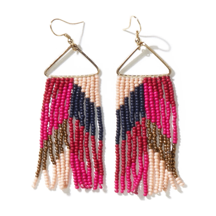 INK+ALLOY Whitney Chevron Beaded Fringe Earrings Hot Pink
