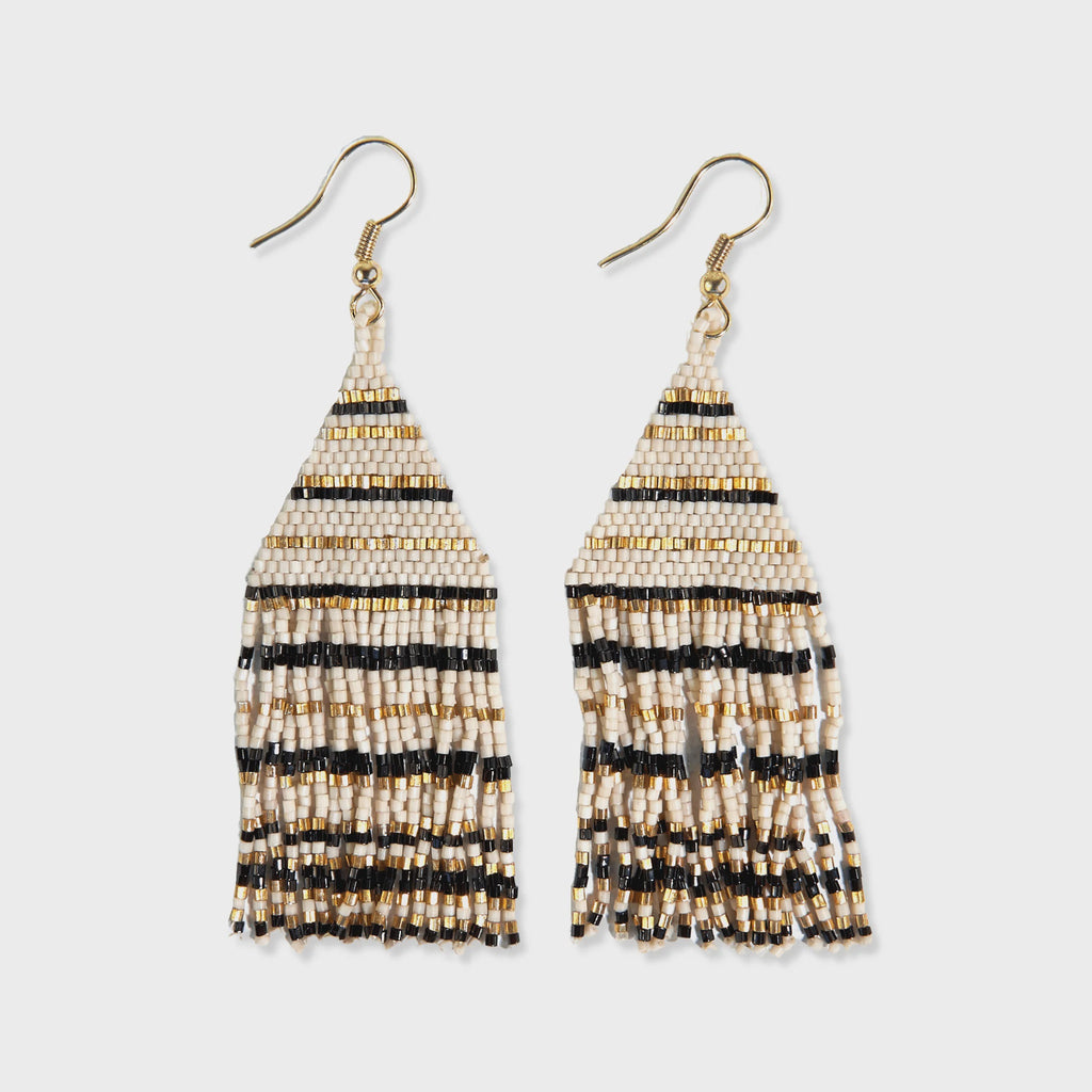 INK+ALLOY Lexie Horizontal Stripe Beaded Fringe Earrings - Black Stripe