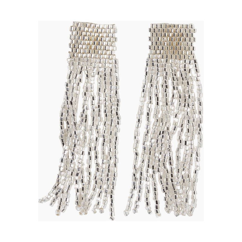 INK+ALLOY Marilyn Solid Beaded Fringe Earrings - Silver