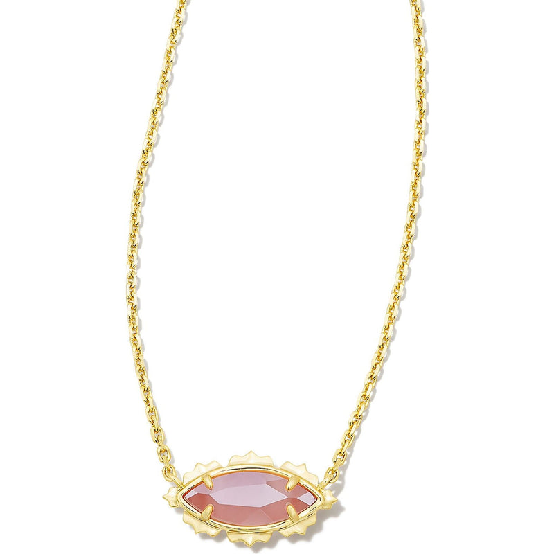 KENDRA SCOTT GENEVIEVE SHORT PENDANT NECKLACE GOLD LUSTER PLATED PINK CAT'S EYE GLASS