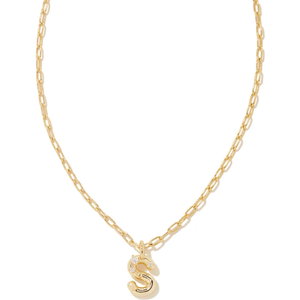 KENDRA SCOTT CRYSTAL LETTER S SHORT PENDANT NECKLACE GOLD WHITE CZ