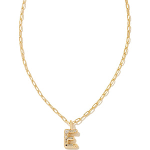 KENDRA SCOTT CRYSTAL LETTER E SHORT PENDANT NECKLACE GOLD WHITE CZ
