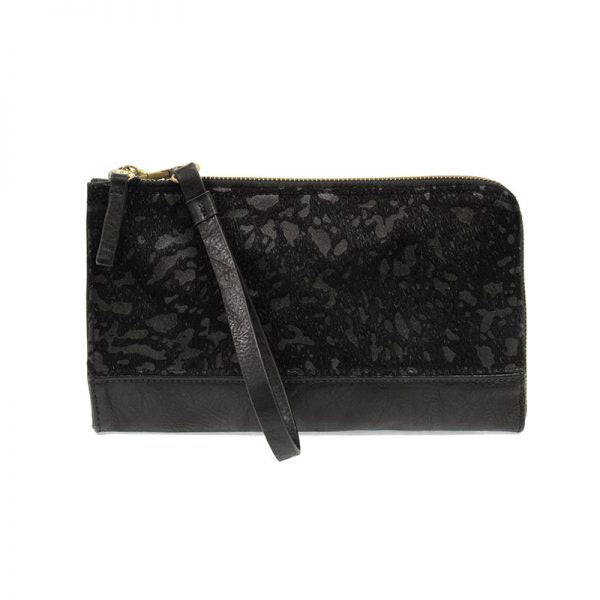 Black Abstract Faux Fur Convertible Wristlet and Wallet